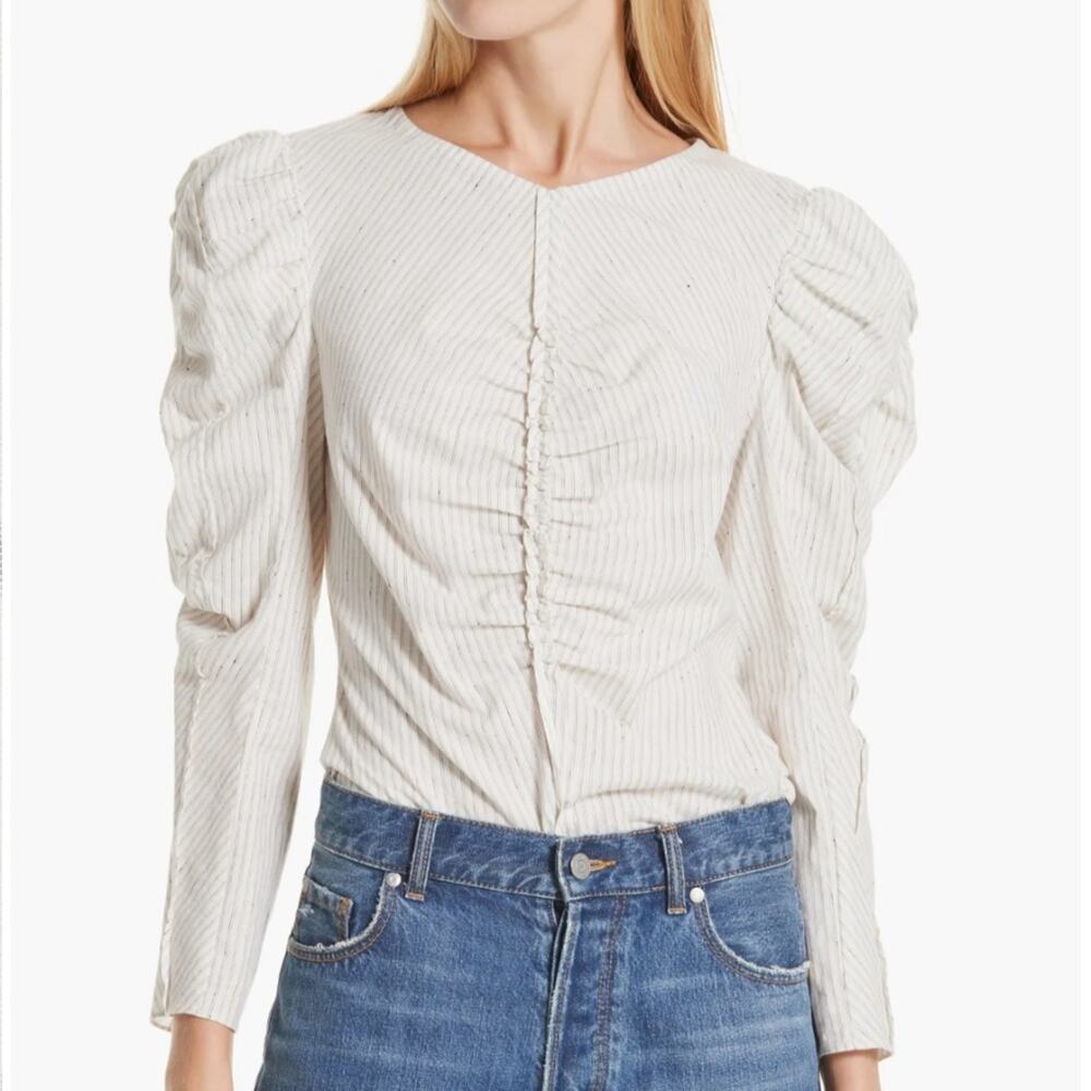 La Vie Rebecca Taylor Ruching Detail Long Sleeve Blouse w/ Puff Sleeve & Rufflin
